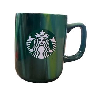 Starbucks 2022 Dark Green Marbled Ceramic Mug with White Logo 15 oz